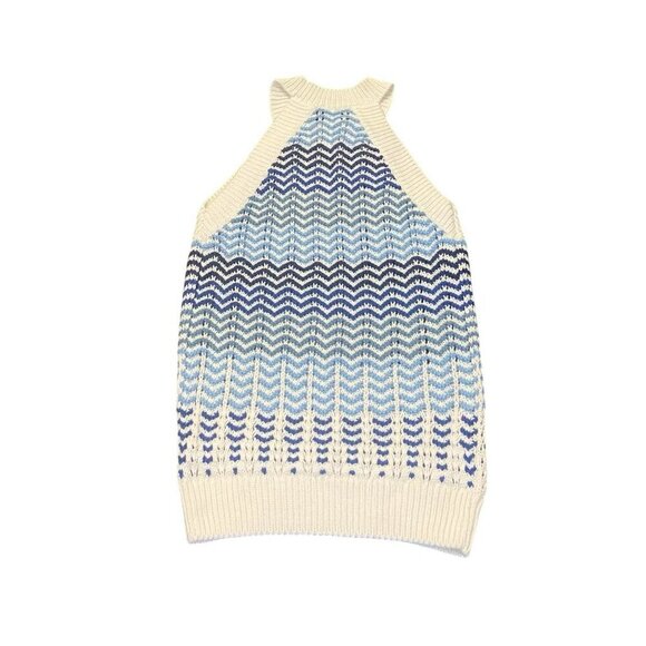 LOFT Halter Knit Sweater Tank Top White Blue Sleeveless XS Nautical Striped - Picture 3 of 7